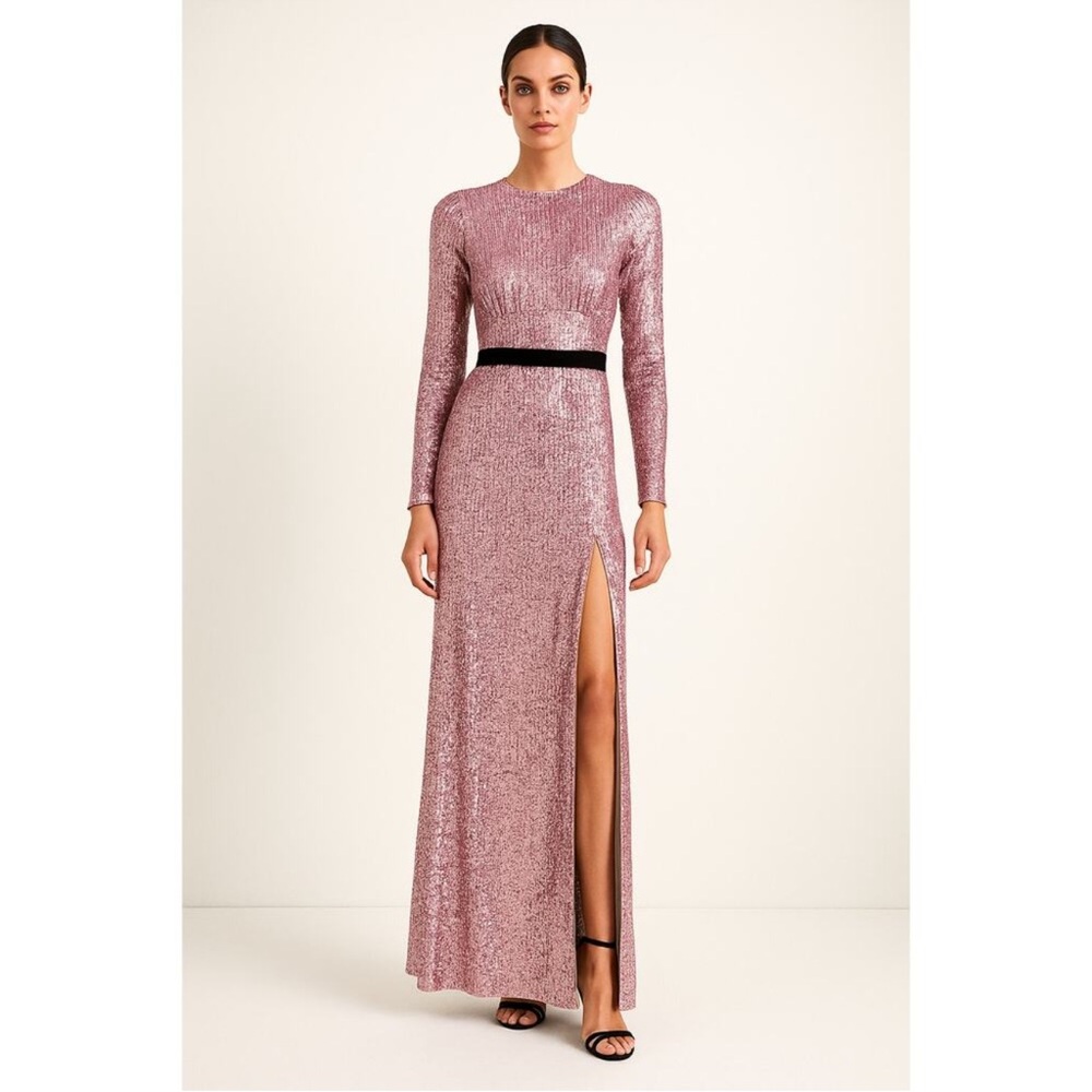 NWT! Glamorous Long Sleeve Rose Pink Italian Evening Gown